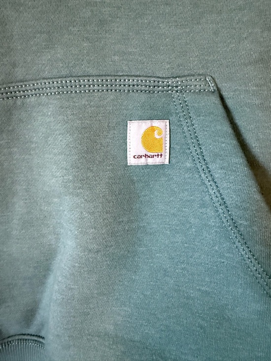 Carhartt Woman’s Relaxed Fit Quarter Zip Green Pullover Sweatshirt Medium - Picture 2 of 8